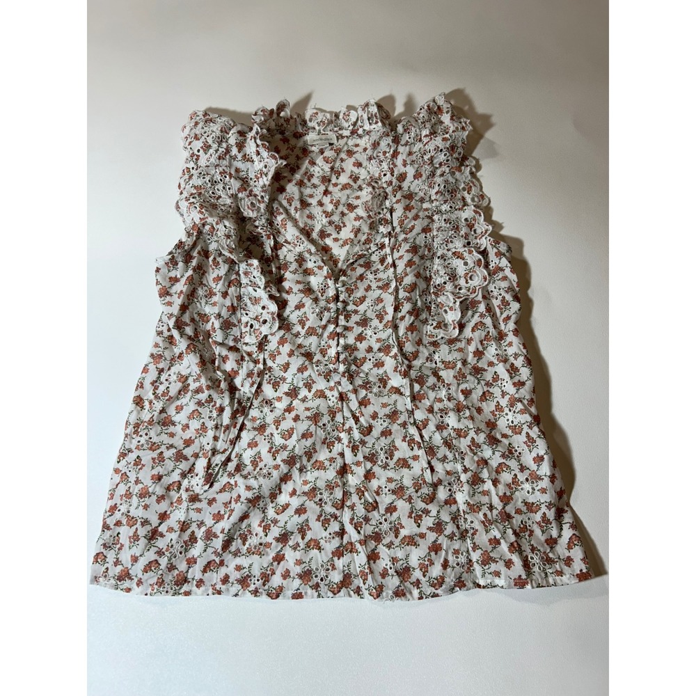 Jennifer & Grace Eyelet Top Womens Medium White Floral Excellent Ruffle Blouse